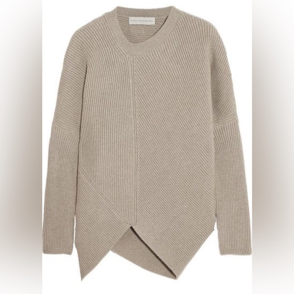 Stella McCartney 100% Wool Ribbed Knit Asymmetrical Tunic Sweater Sz 42 Luxury